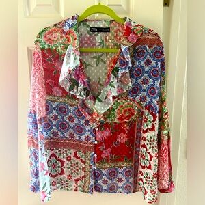Zara Semi Sheer Boho Blouse size M